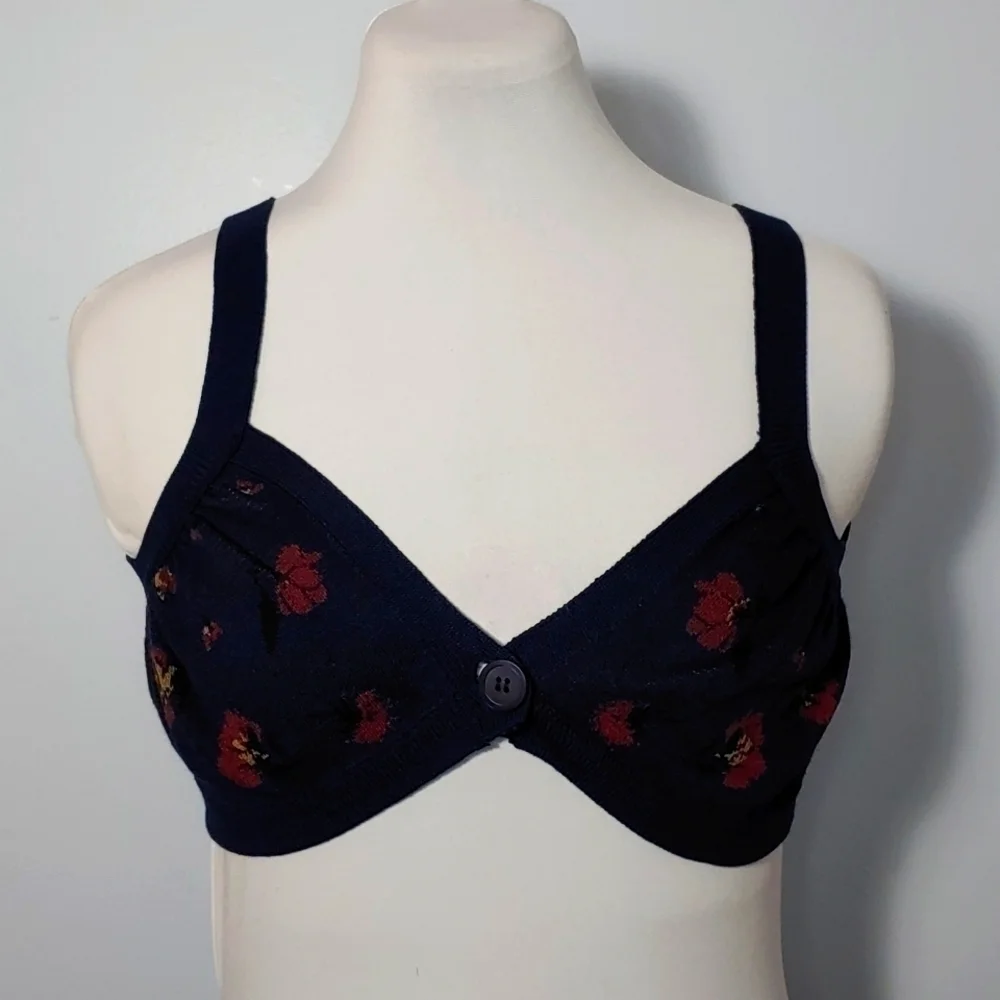 NWOT ZARA Jaquard navy floral  knit crop top - Picture 3 of 10